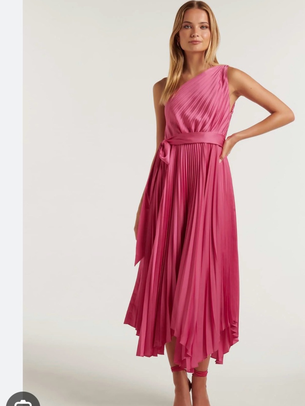 Ever New One-Shoulder Pleated Midi Dress in Raspberry